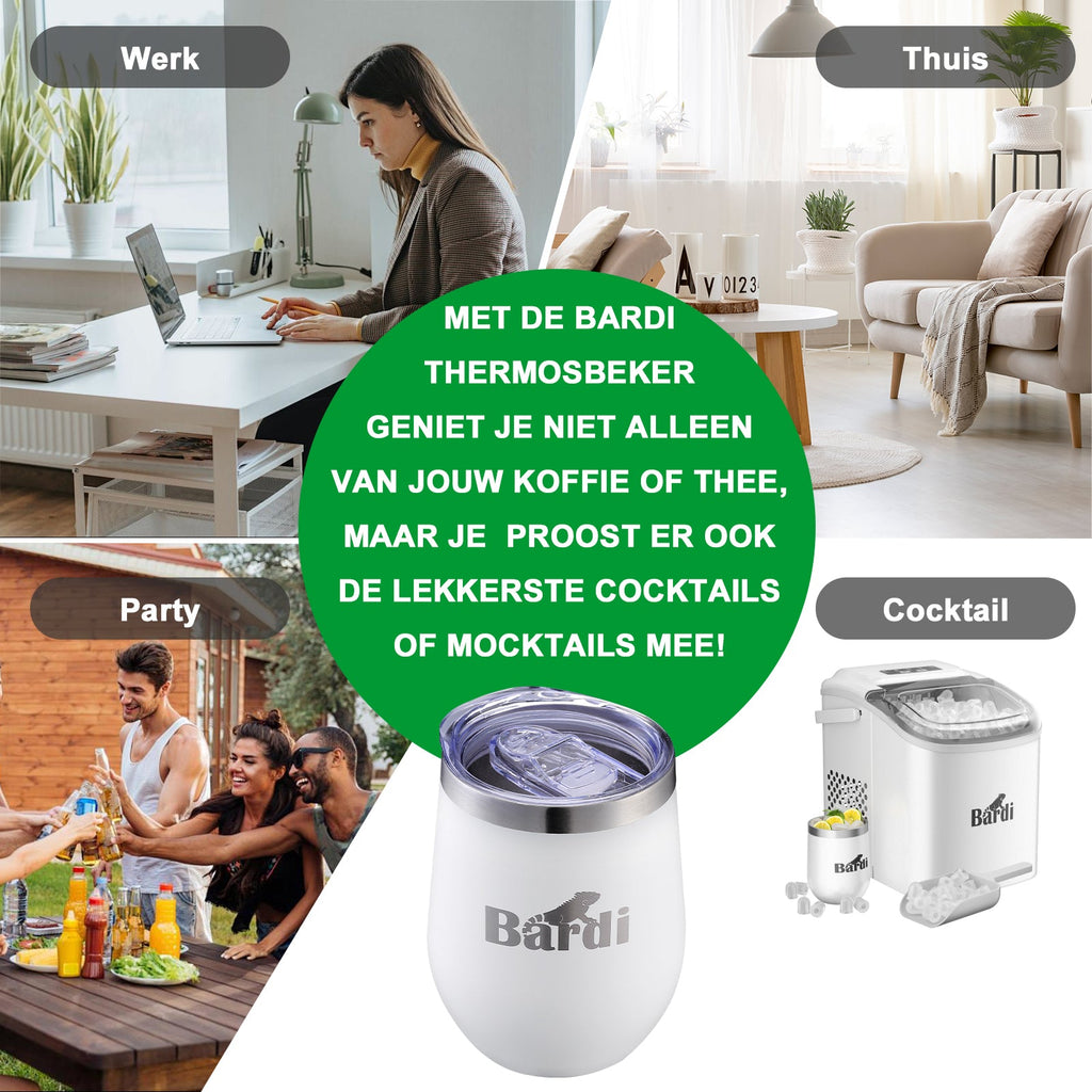 Bardi Thermosbekers 0,3L RVS wit set -  incl. deksels - dubbelwandig