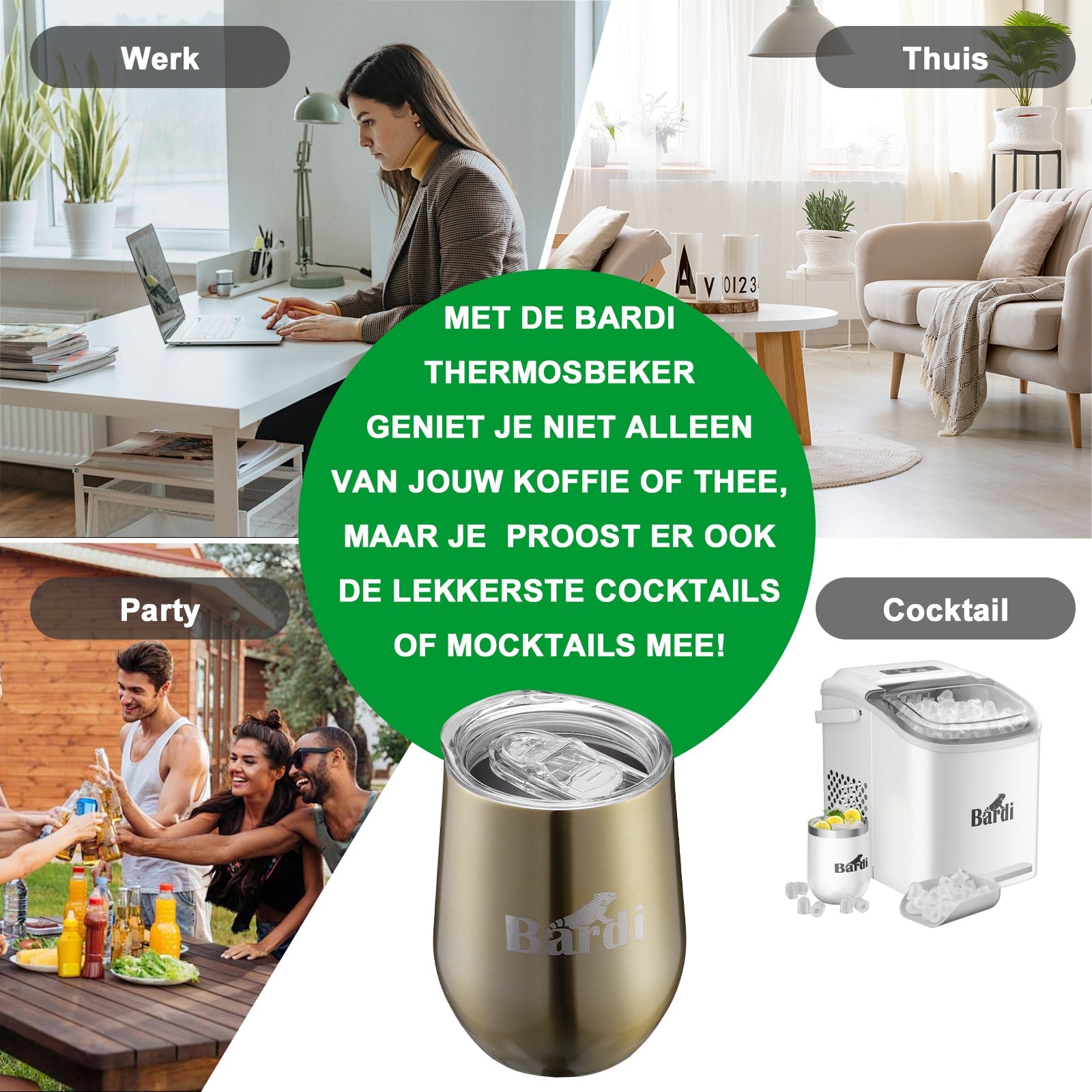 Bardi Thermosbekers 0,3L RVS goud set -  incl. deksels - dubbelwandig