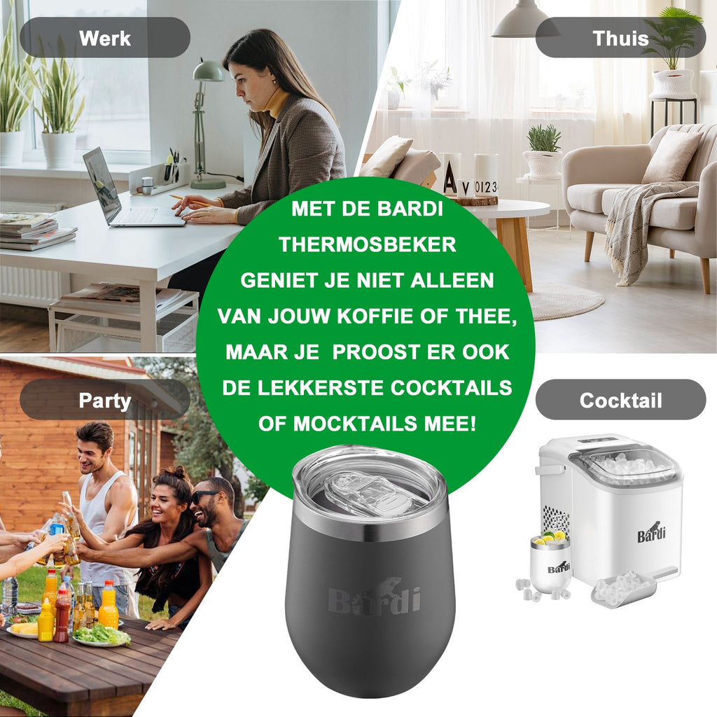 Bardi Thermosbekers 0,3L RVS grijs set -  incl. deksels - dubbelwandig