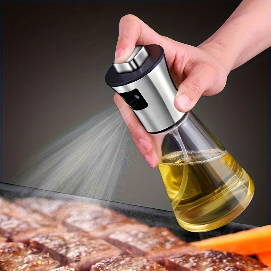304 Roestvrij Staal & Glas Olie Spuitfles - Grote Capaciteit Gedrukte Spuit voor Keuken, BBQ, Grillen - BPA-Vrij, Driehoeksontwerp, Perfect voor Olijf- en Barbekouolie - Eid Al-Adha Mubarak Cadeau Idee, Keukenaccessoire | Strak Accessoire | Bpa-vrij Mater