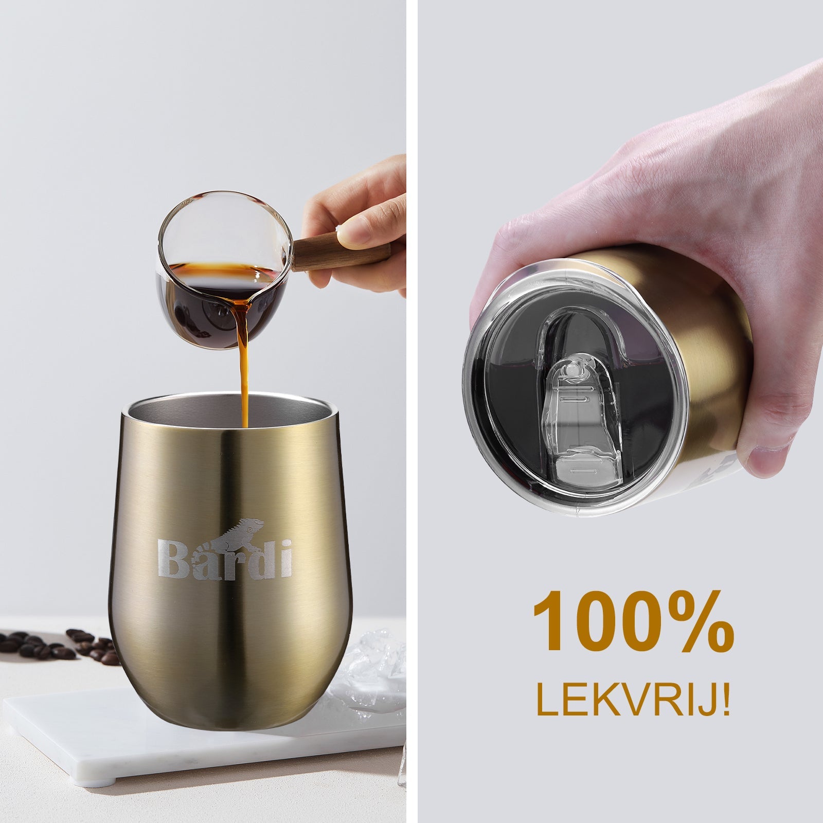 Bardi Thermosbekers 0,3L RVS goud set -  incl. deksels - dubbelwandig