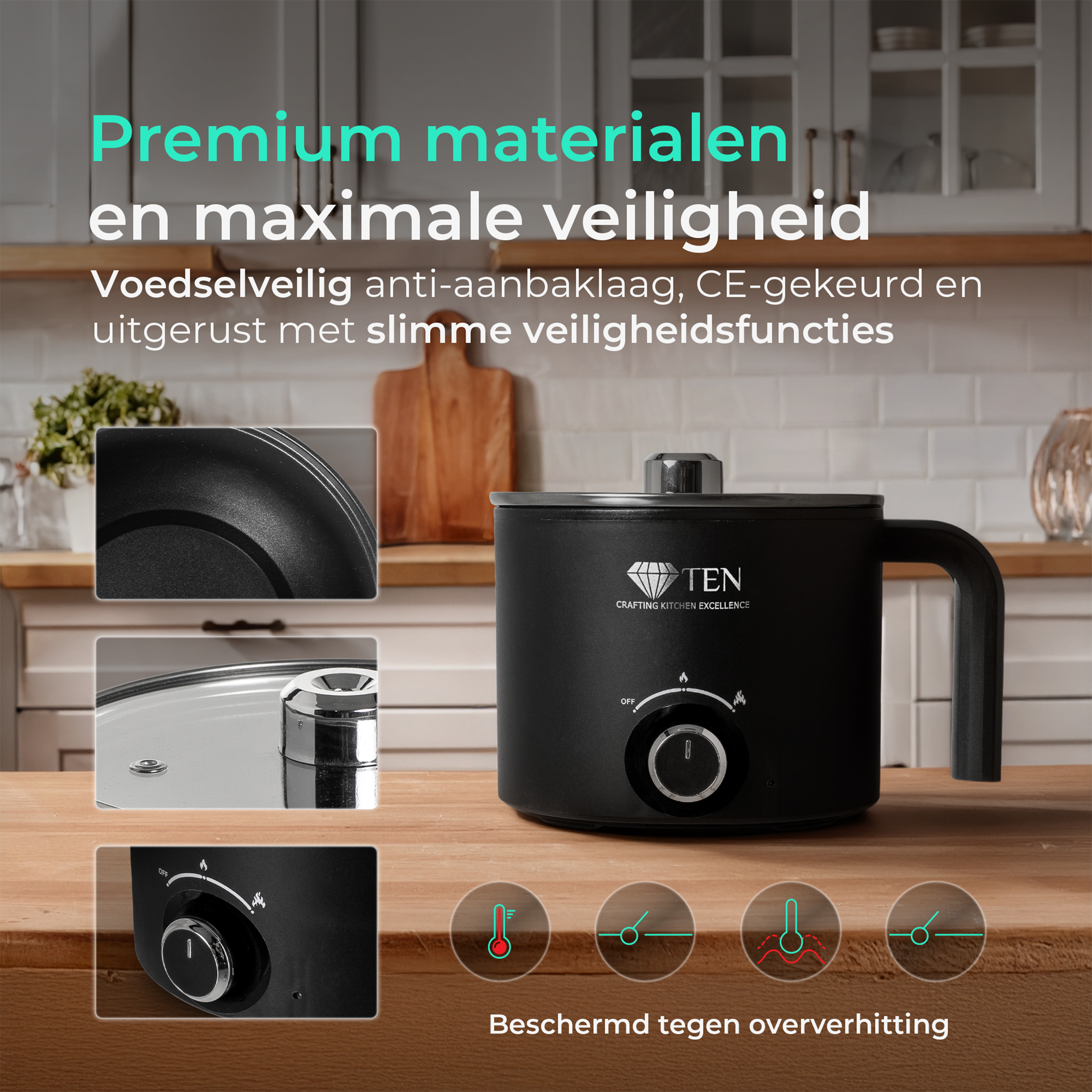 TEN® - Multicooker 1.8L – Elektrische Pan Rijstkoker met Stomer – 200W/600W – Multicookers Rijstkoker klein