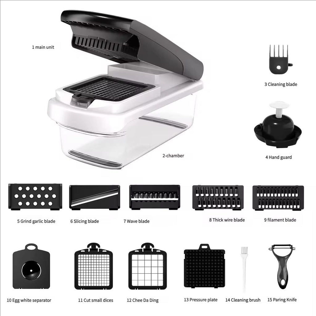 15-in-1 Vegetable Slicer Dicer, 7 Blades Kitchen Chopper