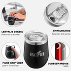 Bardi Thermosbekers 0,3L RVS zwart set -  incl. deksels - dubbelwandig