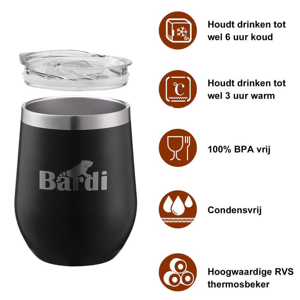 Bardi Thermosbekers 0,3L RVS zwart set -  incl. deksels - dubbelwandig
