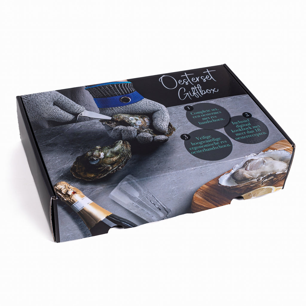 TEN® Giftbox Zwart - Oestermes & Handschoen + Oesterhouder - Tenkitchen.store