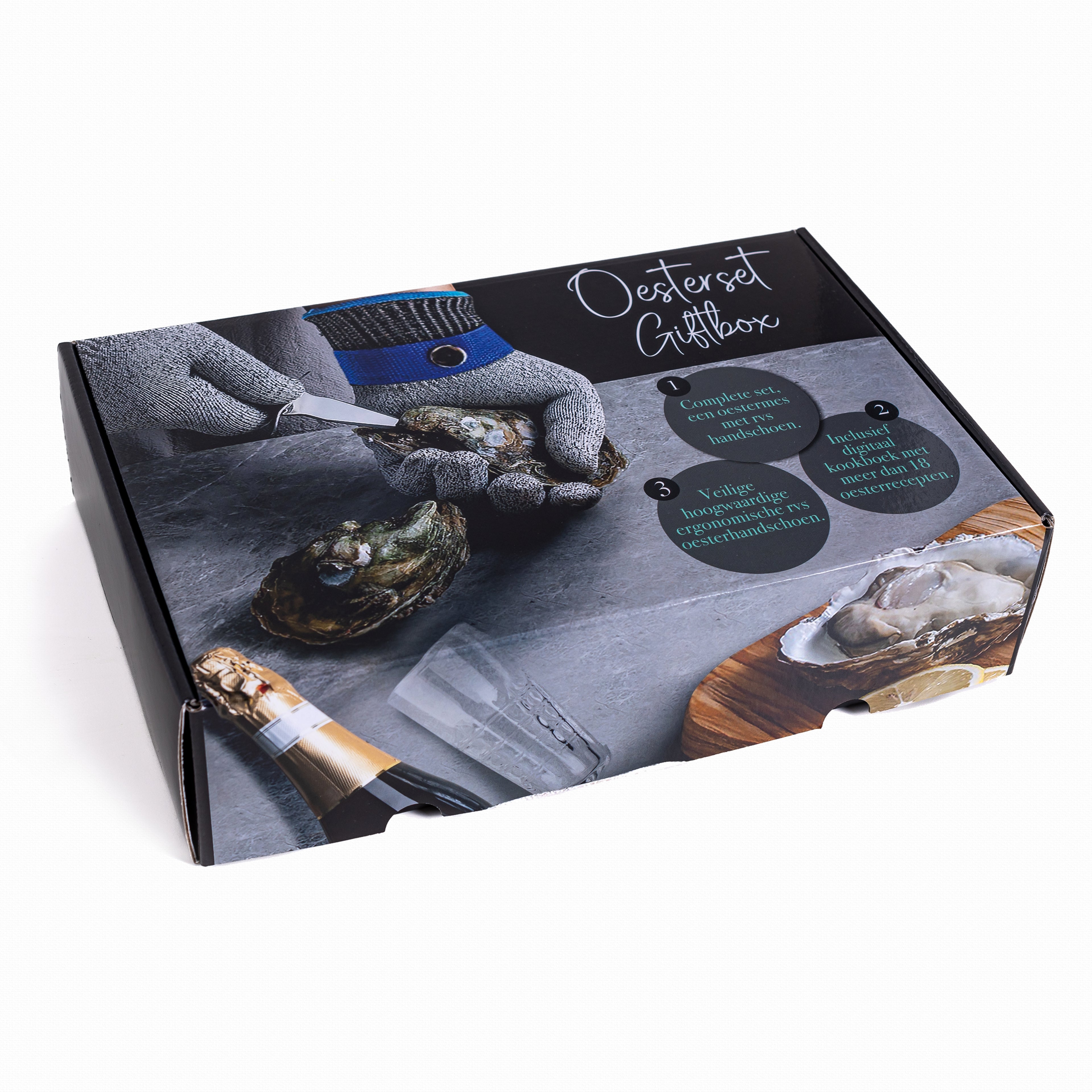TEN® Giftbox Zwart - Oestermes & Handschoen + Oesterhouder - Tenkitchen.store