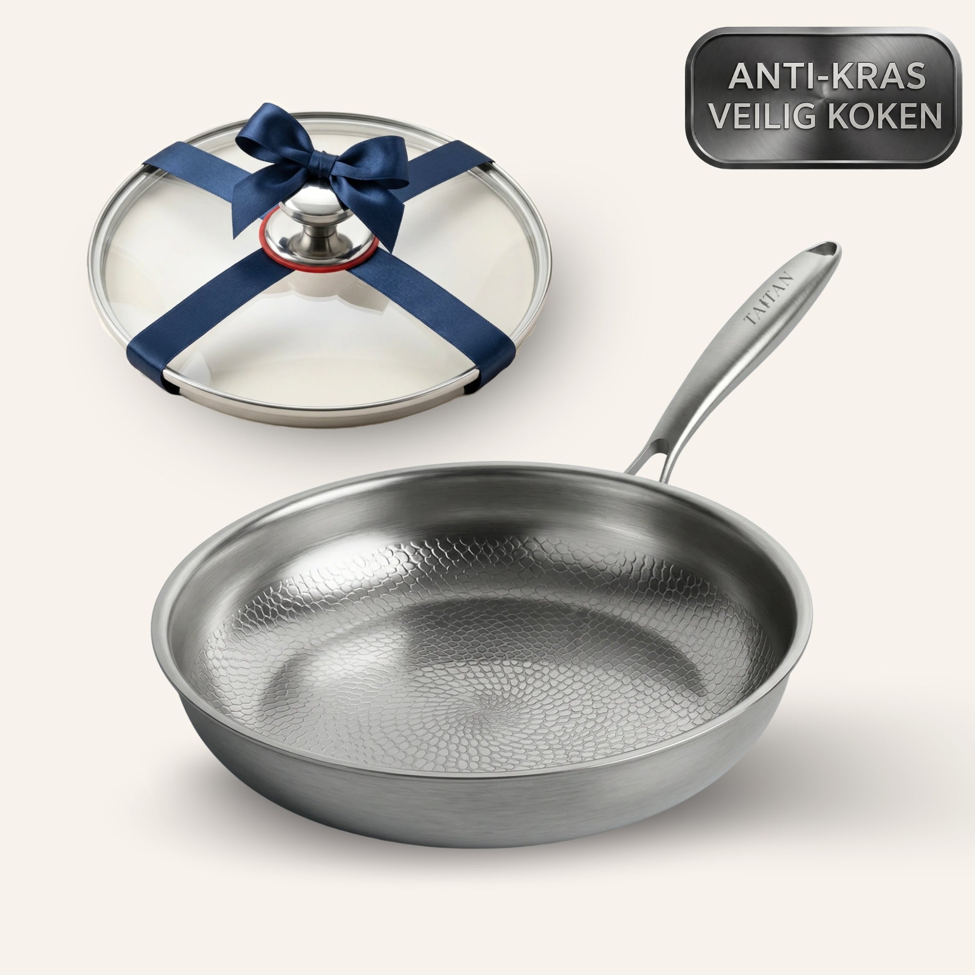 Titanium Gehamerde Pan + Deksel