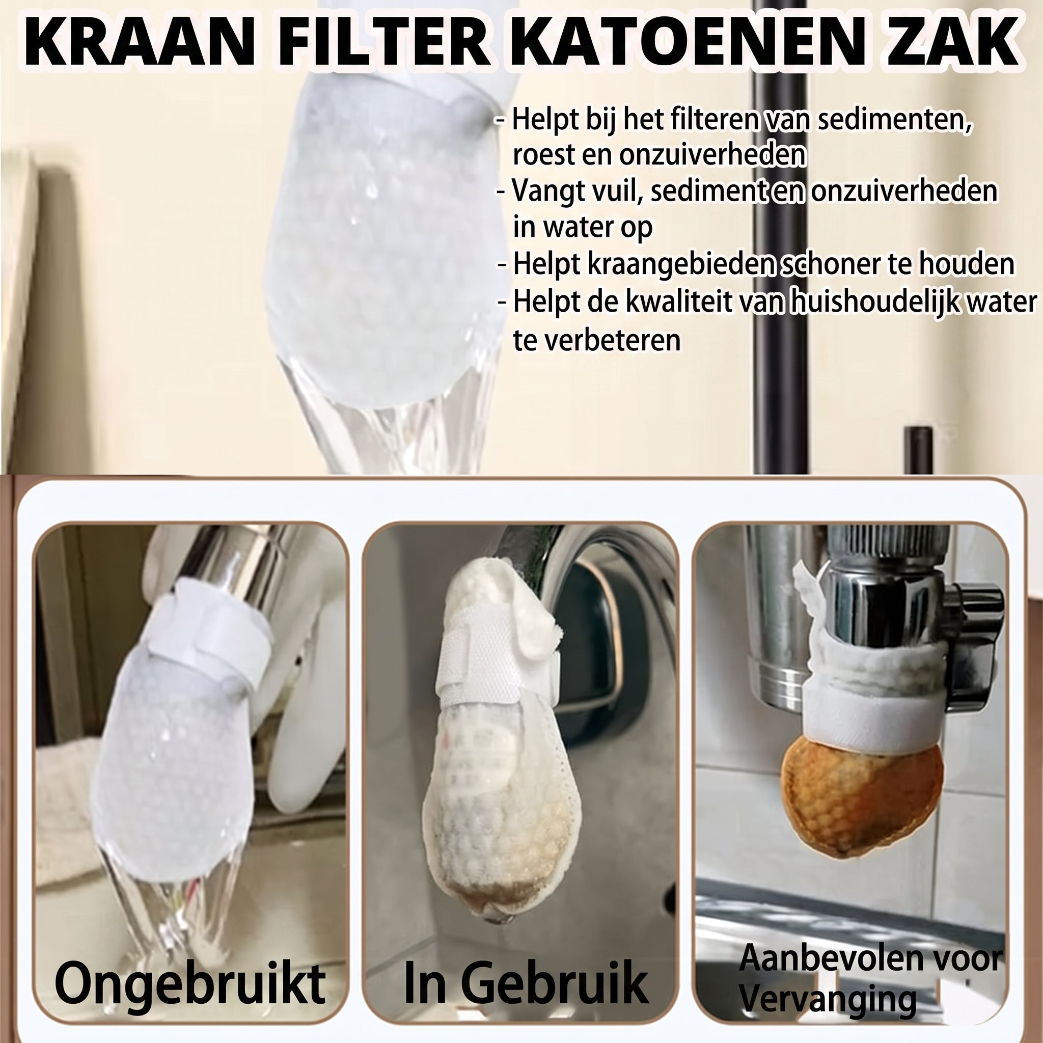 50 katoenen filterzakjes voor eenmalig gebruik, katoenen kraanfilterzakjes met 10 bevestigingsbandjes 💧