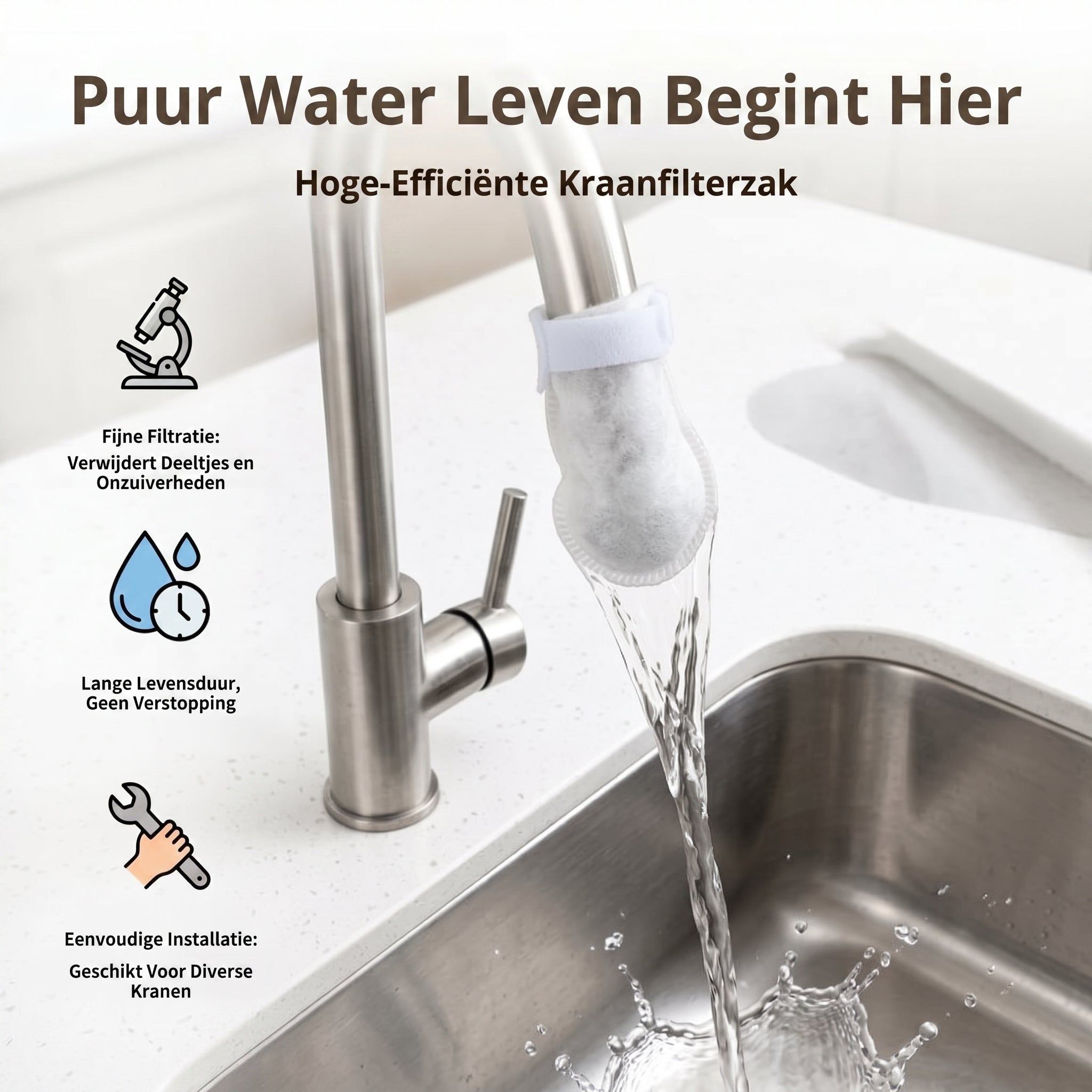 50 katoenen filterzakjes voor eenmalig gebruik, katoenen kraanfilterzakjes met 10 bevestigingsbandjes 💧