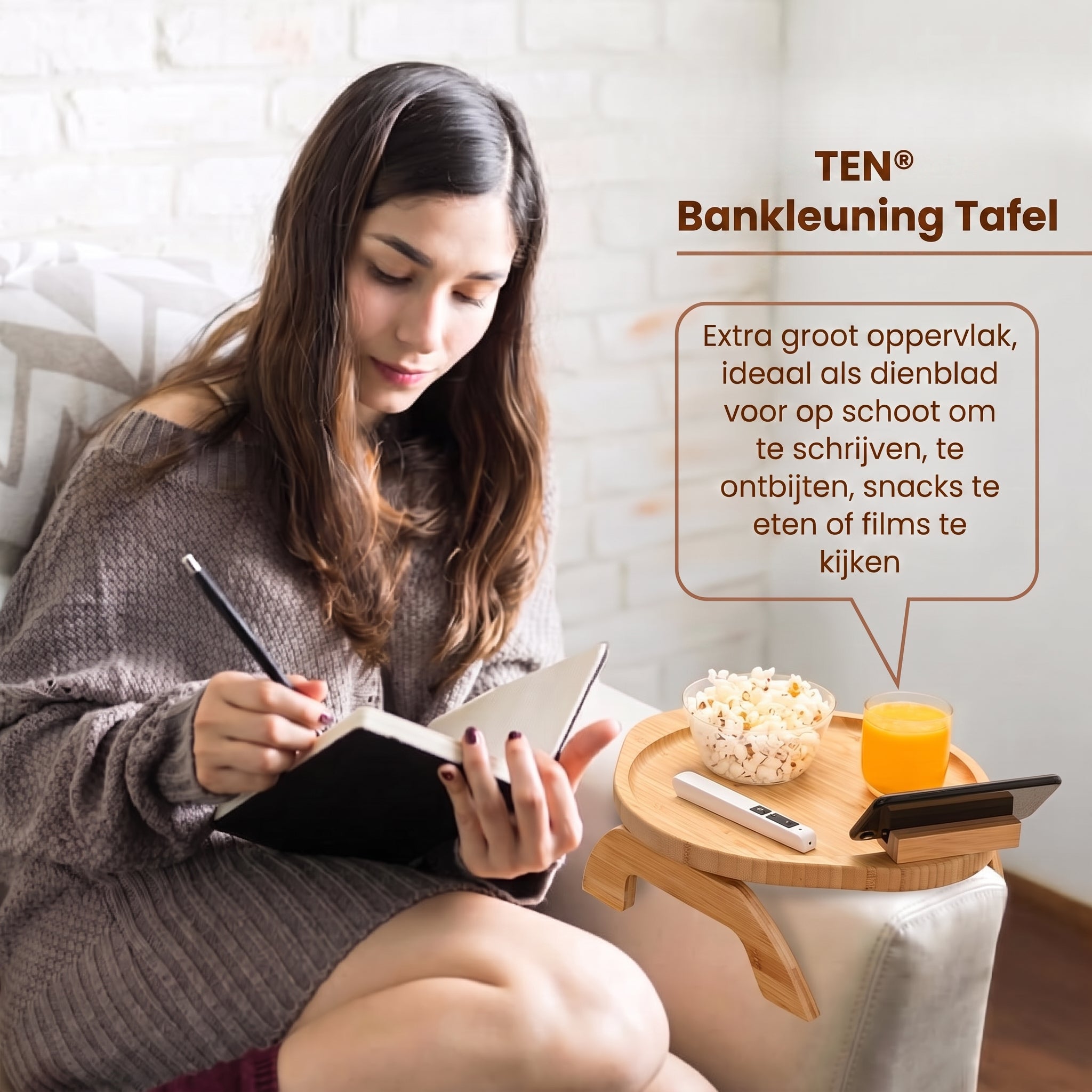 TEN® Bankleuning Tafel Houten Sofa Bijzettafel Met Telefoonhouder - Tenkitchen.store