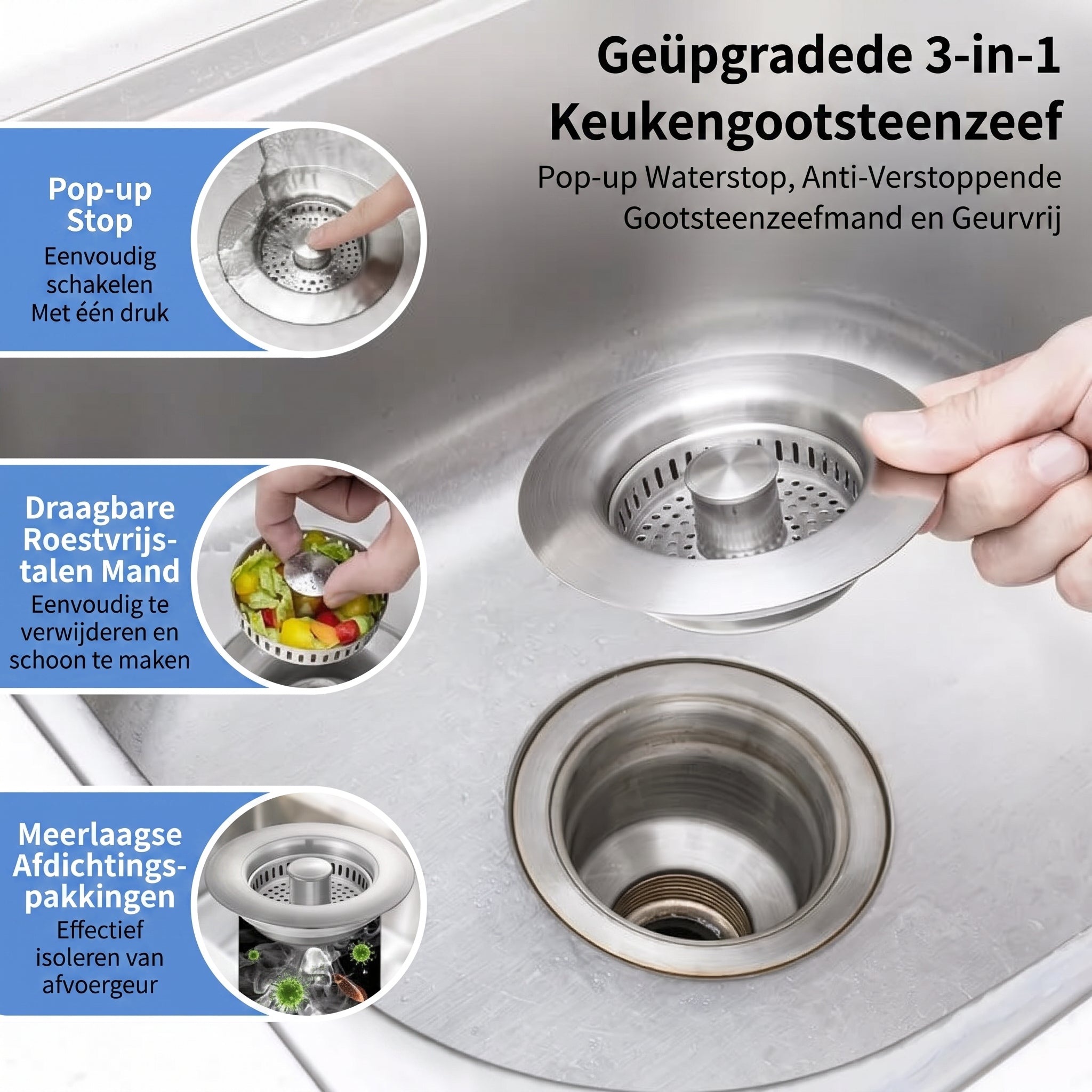 TEN®  3 in 1 Keuken Gootsteenafvoerzeef - Tenkitchen.store