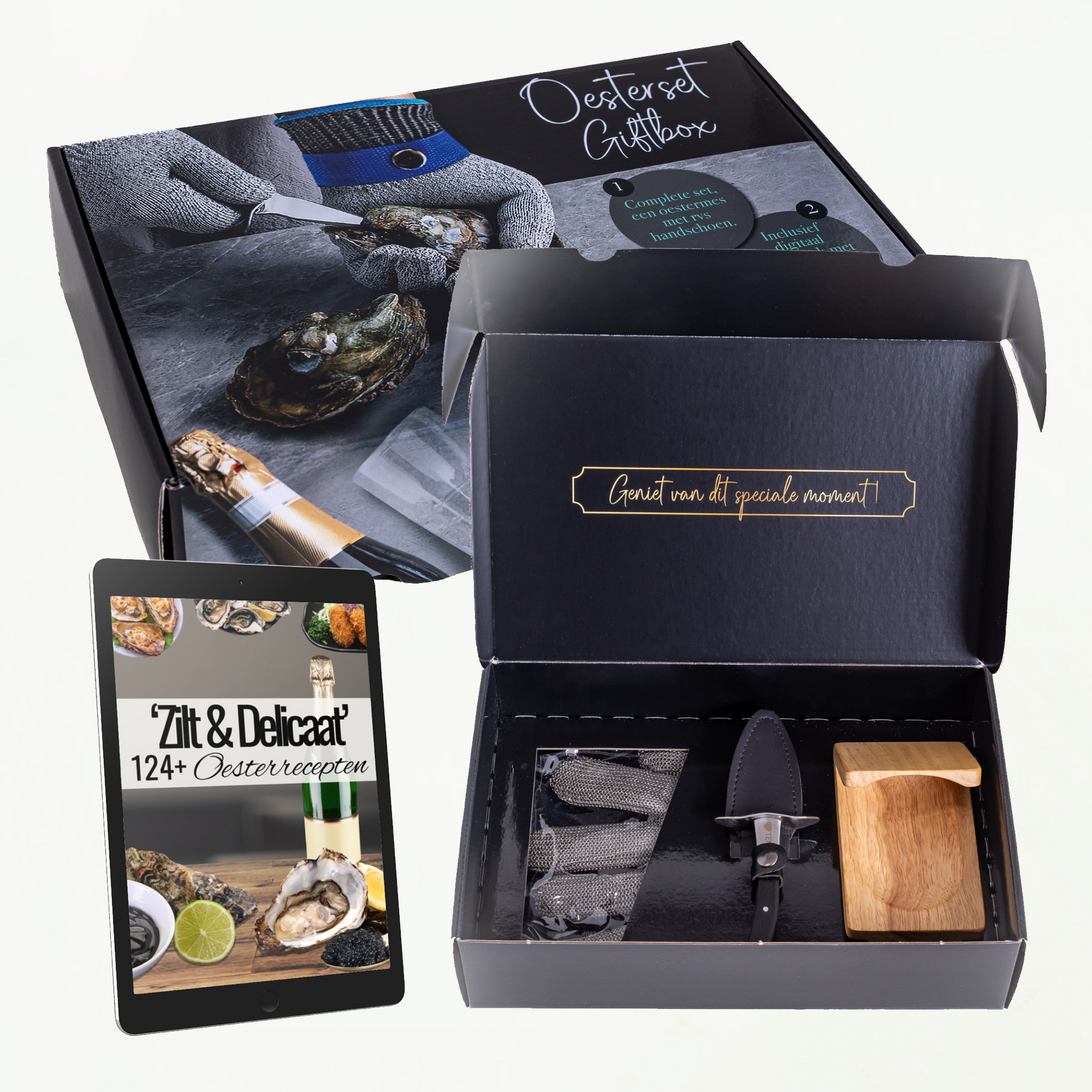 TEN® Giftbox Zwart - Oestermes & Handschoen + Oesterhouder - Tenkitchen.store