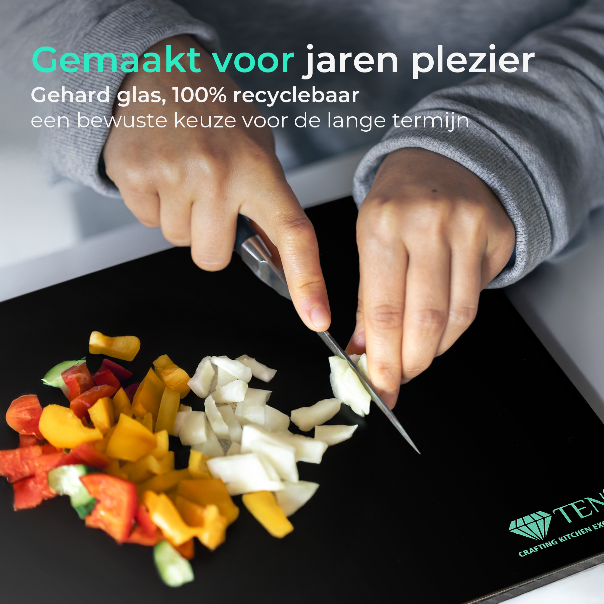 TEN® - Glazen Snijplankenset met Houder - Chef's set