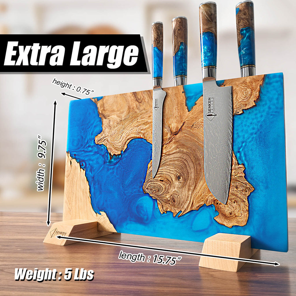 Tsunami Extra Groot Magnetisch Messenblok — Blauw Hars Burl Hout