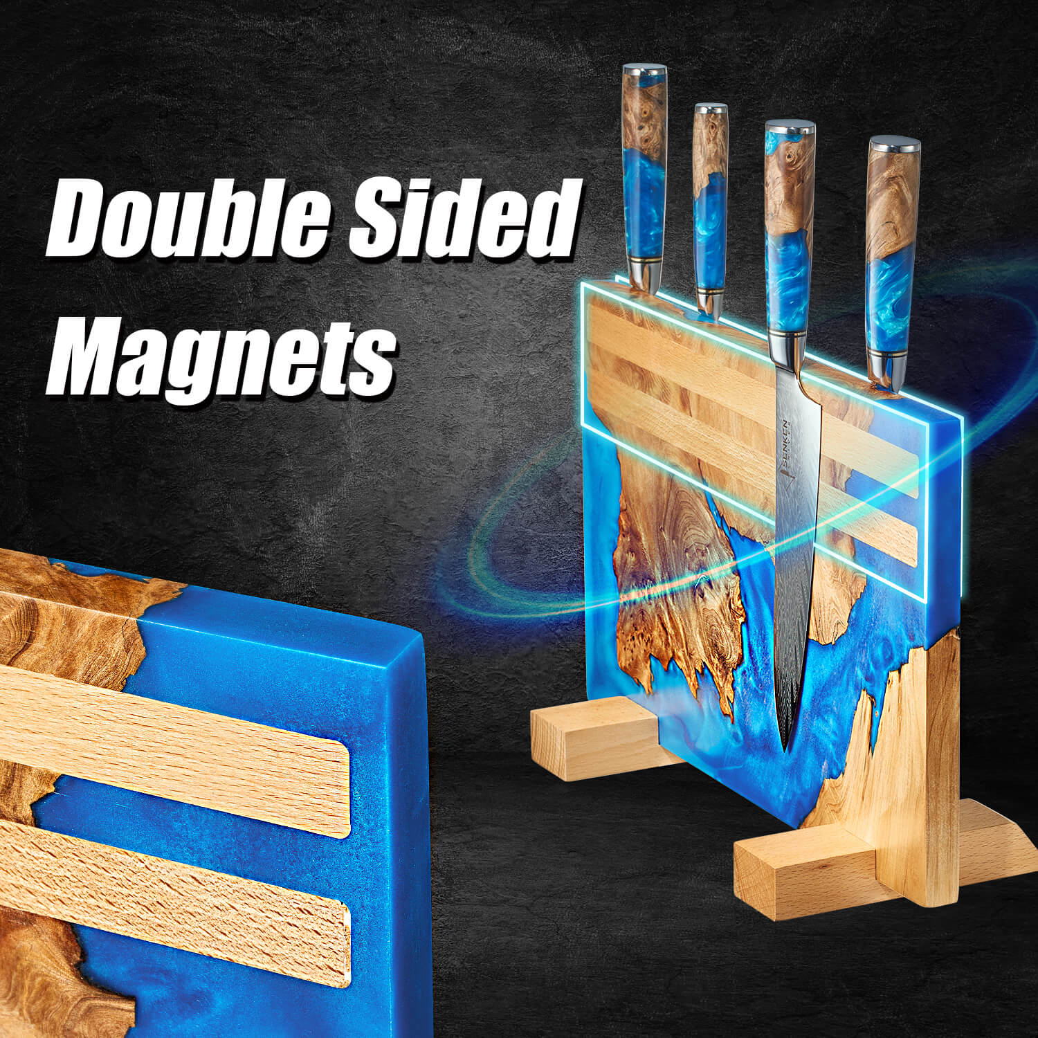 Tsunami Extra Groot Magnetisch Messenblok — Blauw Hars Burl Hout
