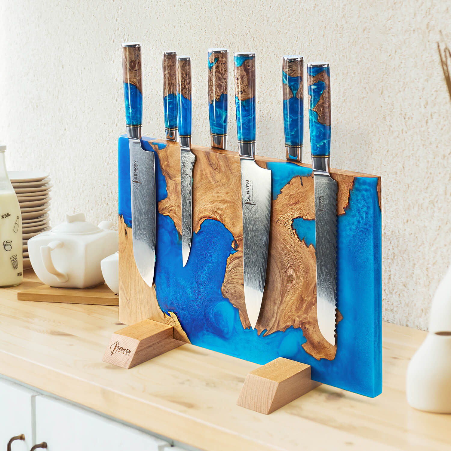 Tsunami Extra Groot Magnetisch Messenblok — Blauw Hars Burl Hout
