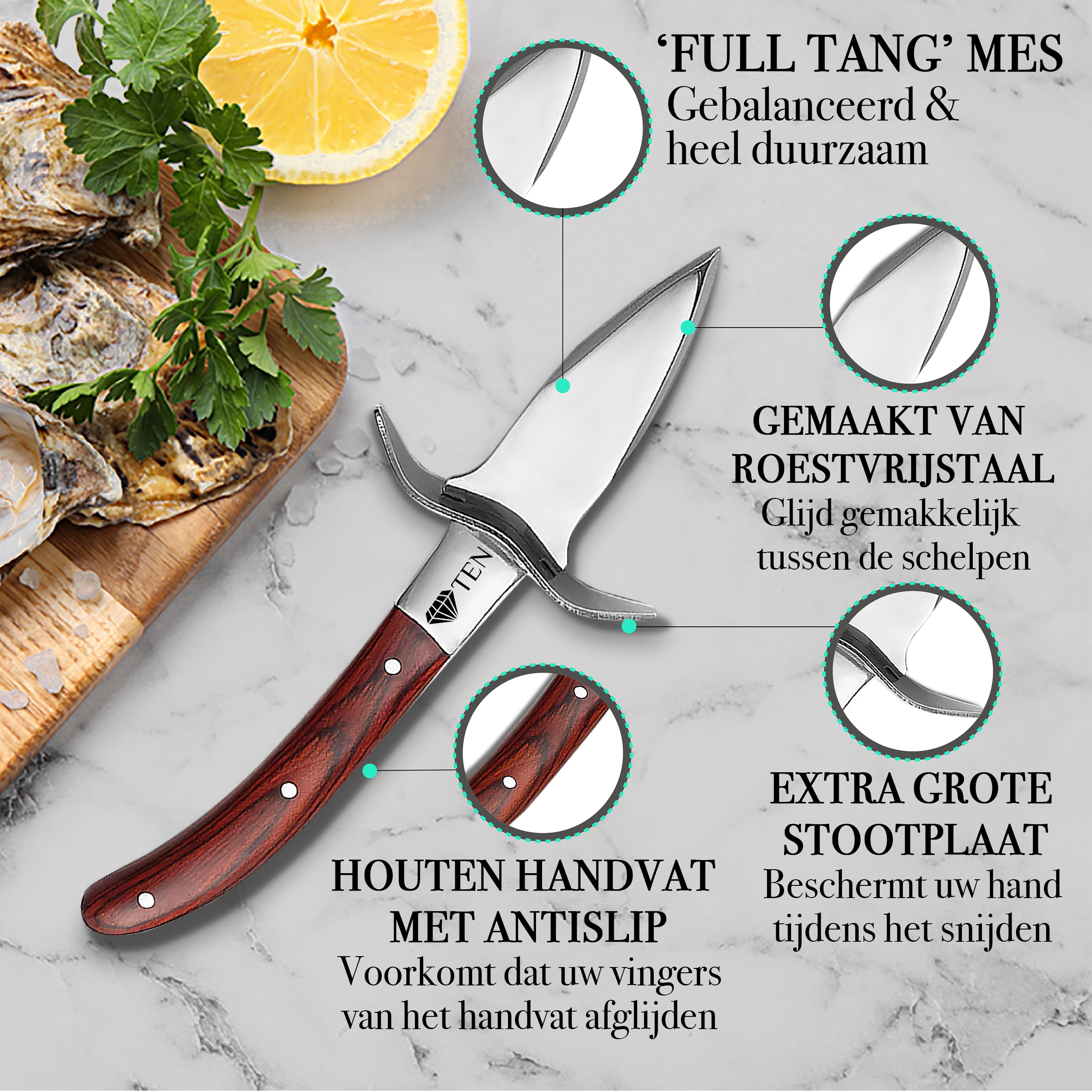 TEN® Oestermes Bruin - Perfect voor Oesters Openen - Tenkitchen.store
