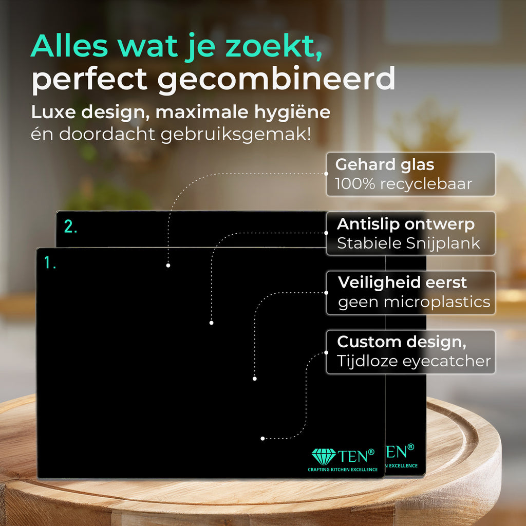 TEN® - Glazen Snijplankenset met Houder - Essential set