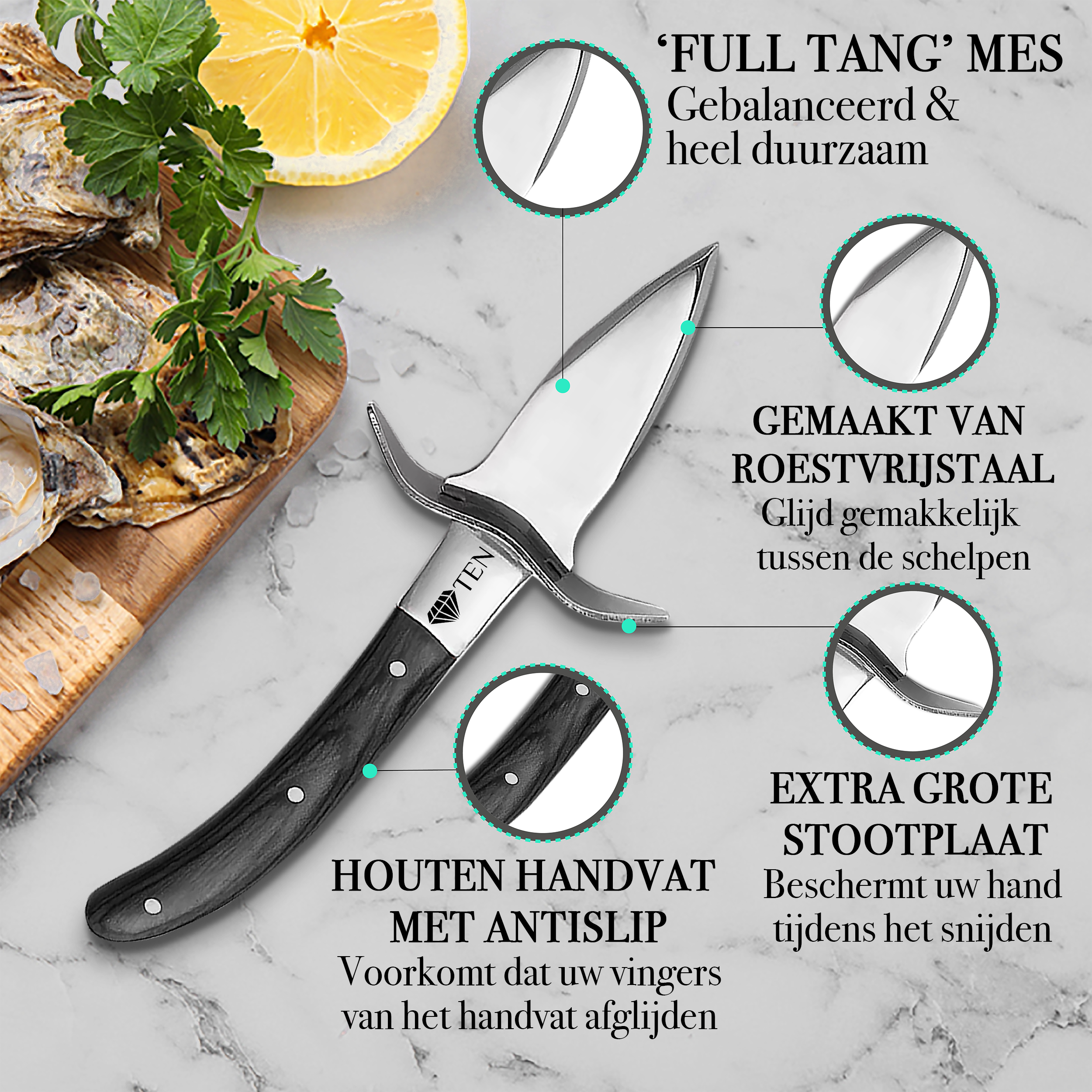 TEN® Giftbox Zwart - Oestermes & Handschoen + Oesterhouder - Tenkitchen.store