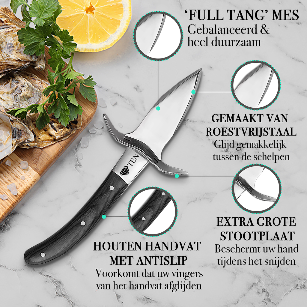 TEN® Giftbox Zwart - Oestermes & Handschoen + Oesterhouder - Tenkitchen.store
