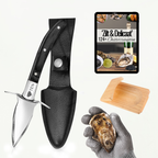 TEN® Oesterset 4-delig - Oestermes met RVS Oesterhandschoen - Zwart - Tenkitchen.store